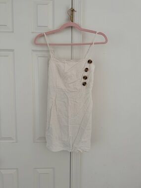 Kendall & Kylie Cream Spaghetti-Strap Mini Dress with Buttons